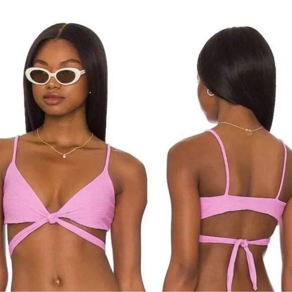 NWT L*SPACE Chloe Bikini Top Ribbed Tie Waist Adjustable Rosebud - Picture 1 of 13
